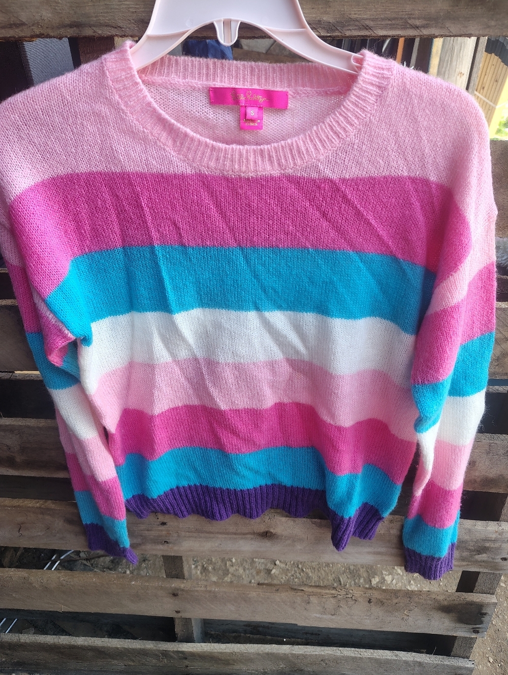 Lilly Pulitzer Striped Crewneck Sweater in Pink, Turquoise, White & Purple